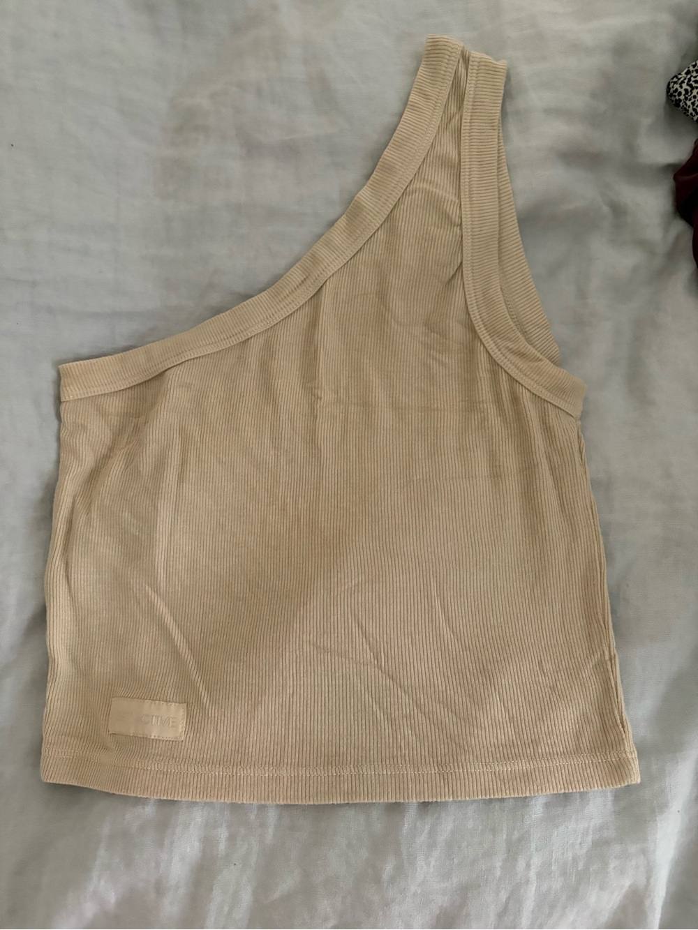 SET Active One-Shoulder Ribbed Tank Top in Beige